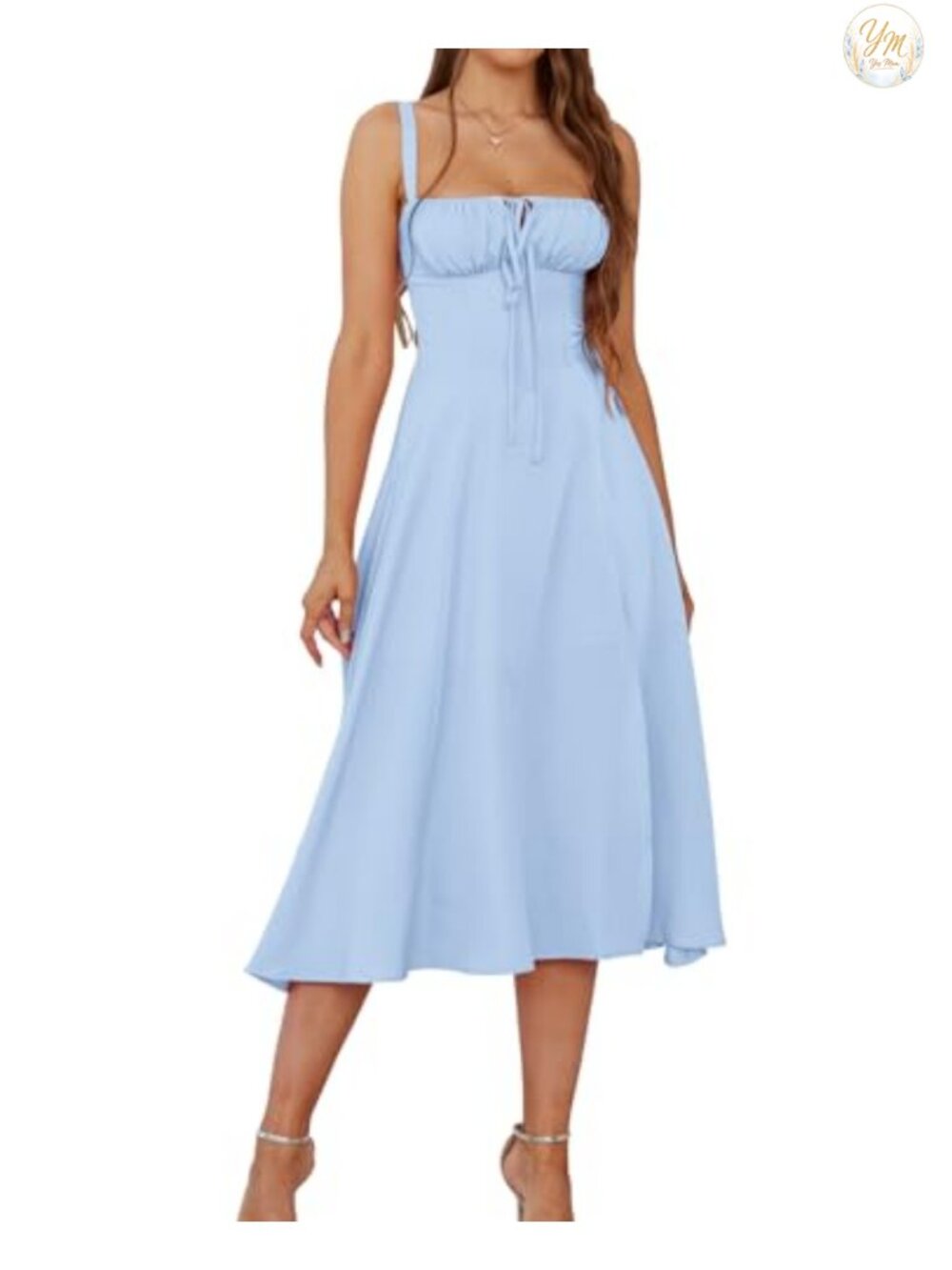 Corset Midi Dress Sleeveless Square Neck Lace Up Back Wedding Guest Tea Party
